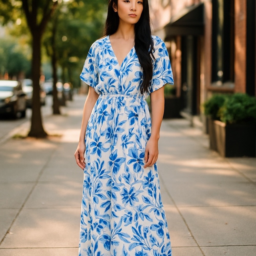 Seta T Floral Maxi Dress V Neck‎ Short Sleeve Casual Summer Dress XL